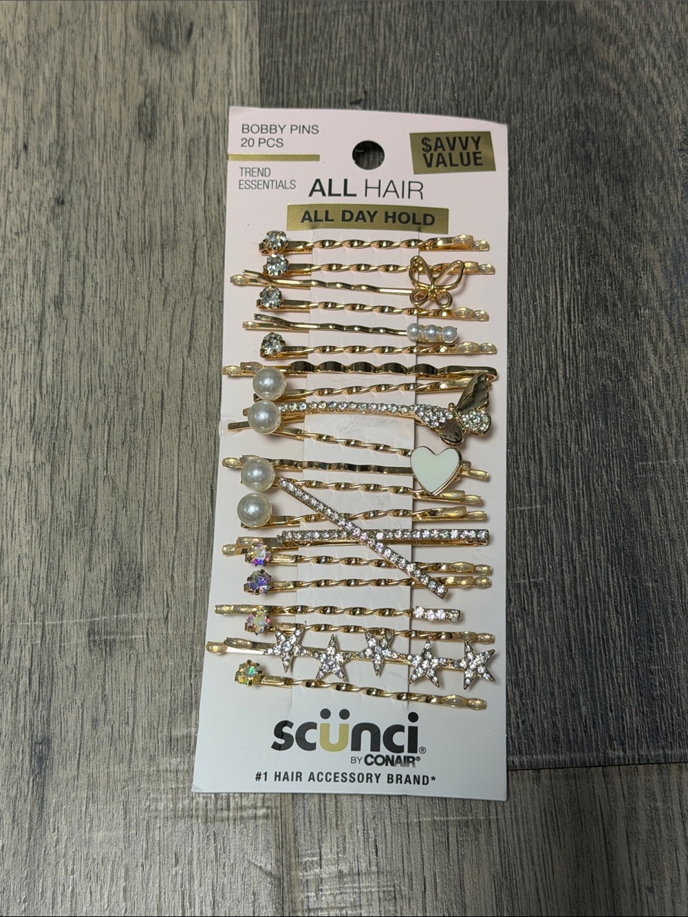 scunci Gold Decorative Bobby Pin Set with Pearls, Hearts & Crystals